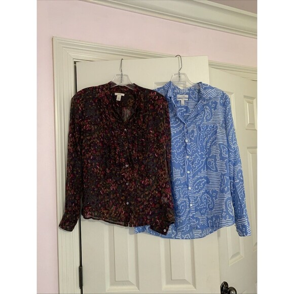 J. Crew Tops - J. Crew Floral Ruffled Collar Career Long Sleeve Silk  Blouse  & Boy Fit…‎